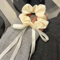 Elegante crème satijnen scrunchie met lang lint voor haarstyling - 1# Witte Boog