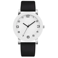 Minimalist quartz men's watch with white dial, black numeric scale and black leather strap - White Dial Black Strap / Black and White