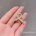 Golden ribbon bow hair claw with pearls, small 2.8x2.5cm elegant metal hair clip - 2# Small Pearl Clip (3cm)