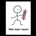 Rhodonite double pointed hexagonal crystal column on a Make Magic Happen creative card - Rhodonite