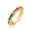 Adjustable gold ring with rainbow baguette cubic zirconia stones on white background - Adjustable Open / Rainbow Gemstone Open Ring (CE00828YH)