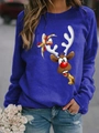 Detail of royal blue Christmas sweatshirt featuring a large festive reindeer cartoon print - Blue