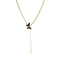 Elegant gold necklace featuring a black butterfly pendant with decorative crystals - Black Butterfly Style (N2244-GO)