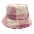 Detail van de roze en witte geruite teddyvlies textuur op een vissershoed - M (56-58cm) / Roze