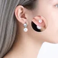 Boucles d'oreilles vintage en perles de titane avec options de portage 2-en-1 - Style Double Perle Argentée (F899)