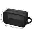 Black nylon mesh toiletry bag in rectangular shape measuring 22x12x9 cm with side handle - 031 Bone Stripe Horizontal - No Text (Black)