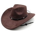 Classic dark brown suede cowboy hat with silver star buckle and adjustable drawstring - M(56-58cm) / Chestnut