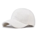 Detaillierte Ansicht der weißen Strick-Baseballkappe mit warmem Fleece-Futter für den Winter - Verstellbar / Weiß