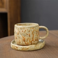 Japanese retro ceramic coffee cup and saucer set in beige and brown glaze - Hand-crushed Coffee Mug Set - Beige 270ml / Universal