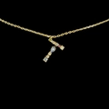 Golden 18k necklace with letter T pendant set with colorful zircon gemstones - Letter T / Gold