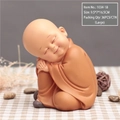 Brown ceramic monk car decoration in sitting pose with calm eyes and smiling face - Lying on Knees (Large Size)