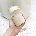 Minimalist glass water bottle with beige leather sleeve and matching hand strap - 340ml / Without Tea Infuser / Beige
