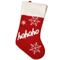Calza di Natale rossa in maglia con bordo in peluche bianco e motivo a fiocchi di neve HoHoHo - Stile HoHoHo
