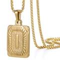 Collar de acero inoxidable dorado de 18K con colgante de letra I texturizada hombre - Oro I
