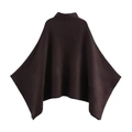Damen Cape-Strickjacke in Schokoladenbraun mit Rundhalsausschnitt und asymmetrischem Schnitt - S / Kaffeebraun