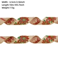 Detail of 6.5cm linen Christmas ribbon with poinsettia patterns and size specifications - Khaki Poinsettia Bells / 10m