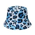 Detail of blue leopard print bucket hat showing cotton twill fabric and stitching - Blue