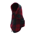 Winter thermal balaclava hood in red and green plaid fleece with adjustable drawstring - One Size / Red Grid