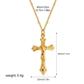 Polished gold stainless steel cross pendant necklace with twisted pattern and dimensions - Jesus Cross