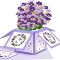 Biglietto pop-up 3D con fiori di cosmo viola e farfalle in una scatola regalo decorativa - Margherita Viola
