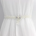 Ceinture élastique en perles pour femmes avec boucle nœud en strass et perle centrale - Bague Nœud Perle Argentée