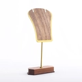 Walnut wood and gold metal jewelry stand for necklace and earring display organizer - Banana Leaf Shape