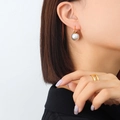 Minimalist jewelry set with grey pearl earrings and gold geometric double band ring - Gold Hook Pair / Gold Color Grey Pearl