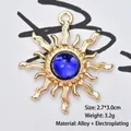 Baroque sun flower pendant in gold alloy with blue gemstone, size 2.7x3.0cm and 3.2g - Transparent Royal Blue