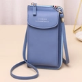 Vertical foggy blue crossbody phone bag with litchi texture PU leather and gold hardware - Blue