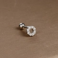 Silver stainless steel screw-back cartilage stud with circular zircon pavé setting - Silver White Zirconia (Circle Shape)