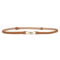 Elegant slim brown leather belt with adjustable gold metal interlocking buckle for women - Camel
