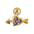 Orecchino a perno in acciaio dorato con cuore e freccia in zircone viola - 0.8x6x3mm / Gold With Purple Zirconia