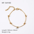 Gold-plated stainless steel bead bracelet with 5mm pearls and adjustable length chain - Gold Round Tube Twisted Bead Style (HF-S4183)