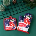 Christmas navy blue oven mitt and pot holder set with festive decorative patterns - Blue Stocking