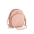 Pink quilted crossbody bag with three zipper compartments and gold hardware detail - Pink