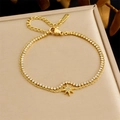 Close-up of gold stainless steel double layer bracelet with star and heart charms - Octagon Star Pendant Style (B1747)