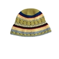 Handgefertigter Häkel-Fischerhut im Boho-Stil mit bunten Streifen und olivem Finish - Kontrast Grün Blau Gelb / M (56-58cm)