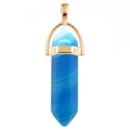 Blue hexagonal crystal column necklace pendant with natural agate texture in gold setting - Gold O-Chain / Blue Agate