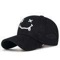 Casquette de baseball en coton noir avec smiley brodé blanc et visière incurvée élégante - Réglable / Noir