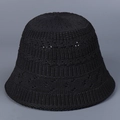 Detailed close-up of breathable hollow-out knitting texture on a black summer bucket hat - M (56-58cm) / Black