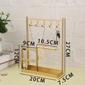 Golden iron jewelry organizer with necklace hooks and earring display rack - 5 Hooks with Earring Plate / Gold