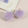 Pair of purple plush yarn ball pendants with metal loops for DIY jewelry making - Light Purple