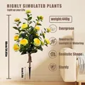 Close-up of 88cm artificial yellow camellia plant with lush green leaves and ground stake - Yellow