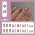 Unghie finte a mandorla cat eye rosa antico, set da 24 pezzi con lucentezza perlata - W1577 Bordo Oro Cat Eye (Con Colla)