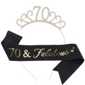 70th Birthday set with sparkling silver crystal crown and black 70 & Fabulous sash - One Size / 70th (Glitter) / Black/Gold