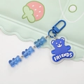 Blue acrylic bear keychain with FRIENDS text and small translucent bear beads details - Royal Blue Bear Pendant (K1637)