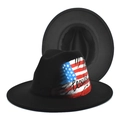 Classic black wool fedora with American flag pattern and Liberty print, frontal view - M (56-58cm) / US Flag Liberty Style (3#) / 3#