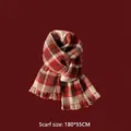 Detail of red and white plaid scarf with short fringe and soft cashmere-like texture - British Style Red Plaid