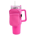 Pink 40oz tumbler with matching neoprene zipper pouch attached to the cup body - Double Pocket Rose Red