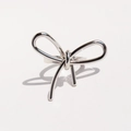 Minimalist silver bow knot ring in metallic finish for women with sleek design - US 7 / White Gold